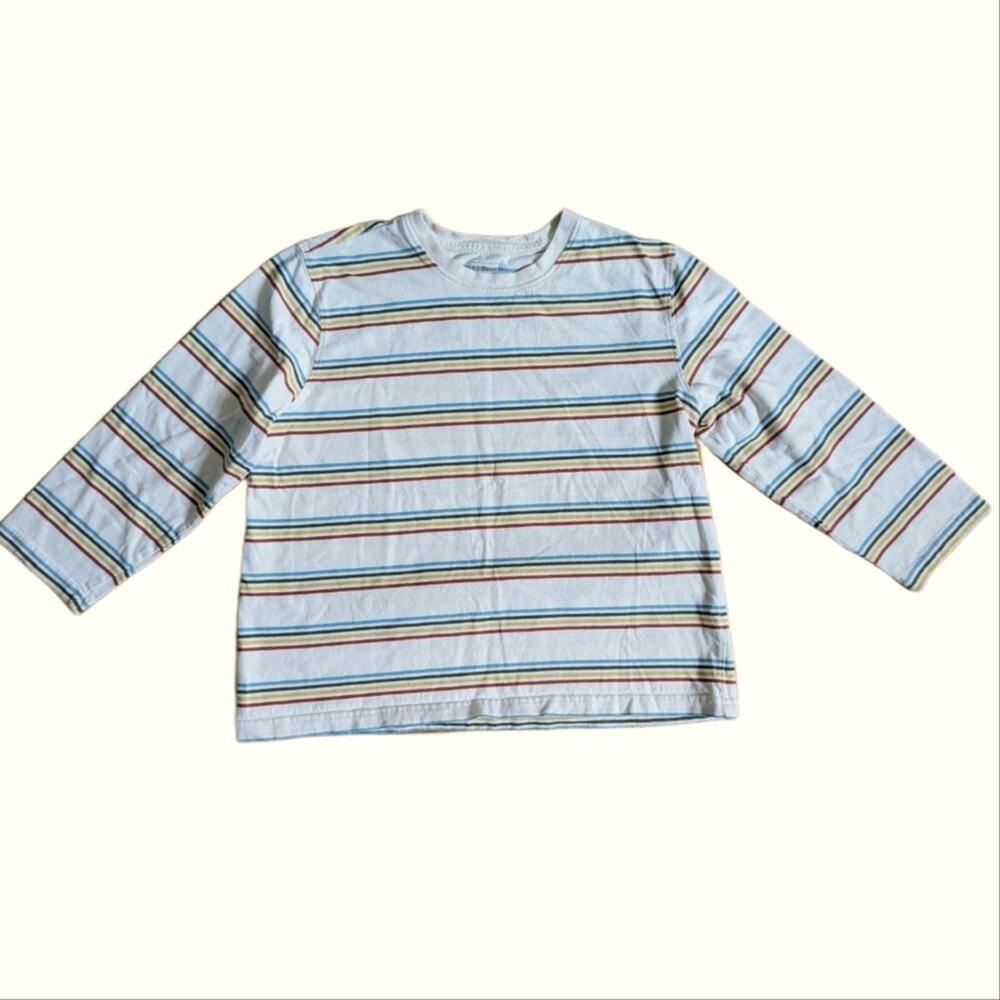 L.L. Bean 100% Cotton Rainbow Stripe Retro Cropped 3/4 Sleeve Tee Shirt